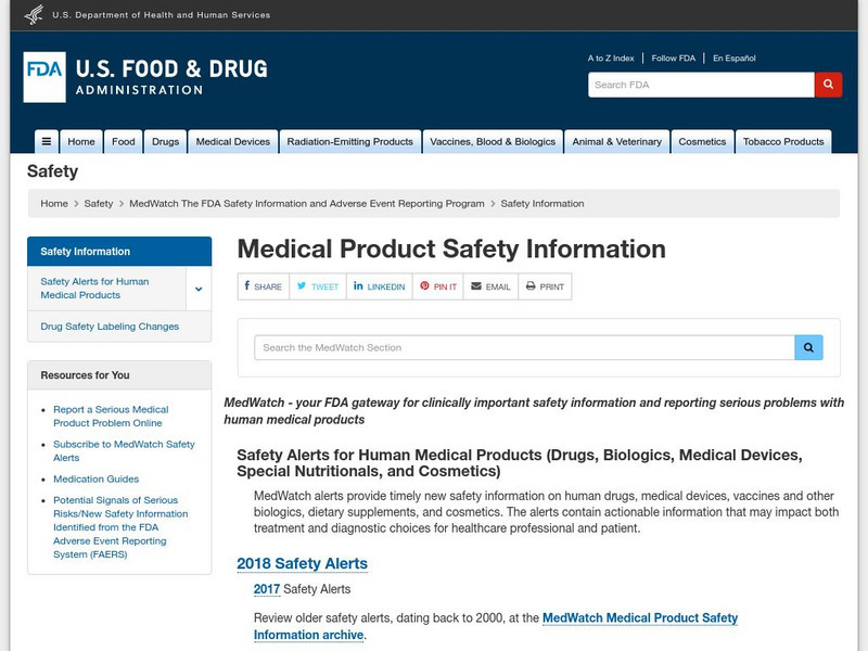 Food and Drug Administration: Med Watch Handout Food and Drug Administration: Med Watch Handout