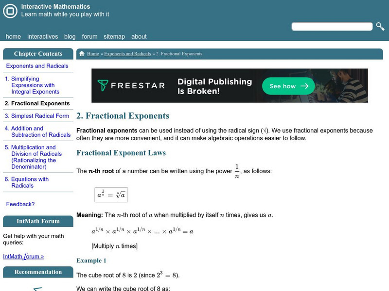 Interactive Mathematics: Fractional Exponents Activity Interactive Mathematics: Fractional Exponents Activity