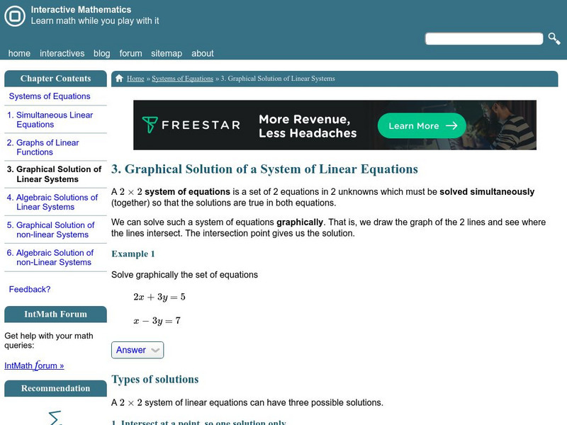 Interactive Mathematics: Graphical Solutions of a System Activity Interactive Mathematics: Graphical Solutions of a System Activity