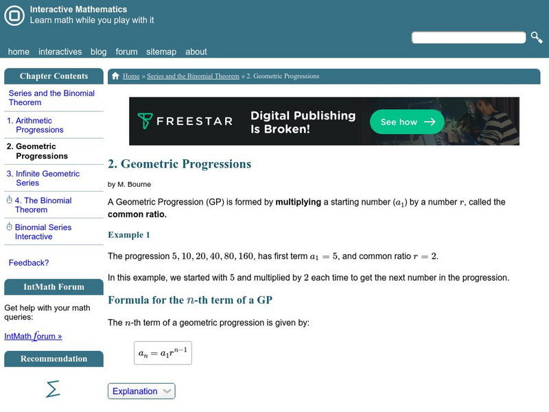 Interactive Mathematics: Geometric Progressions Activity Interactive Mathematics: Geometric Progressions Activity