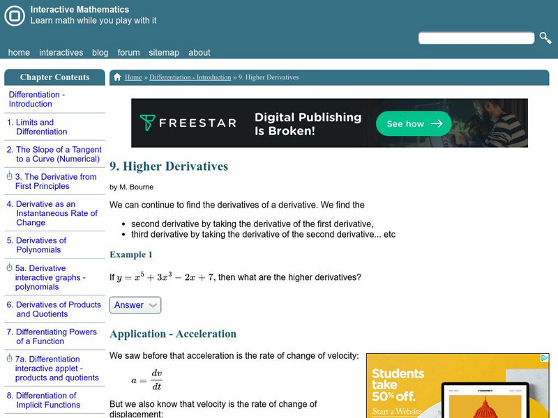 Interactive Mathematics: Higher Derivatives Activity Interactive Mathematics: Higher Derivatives Activity