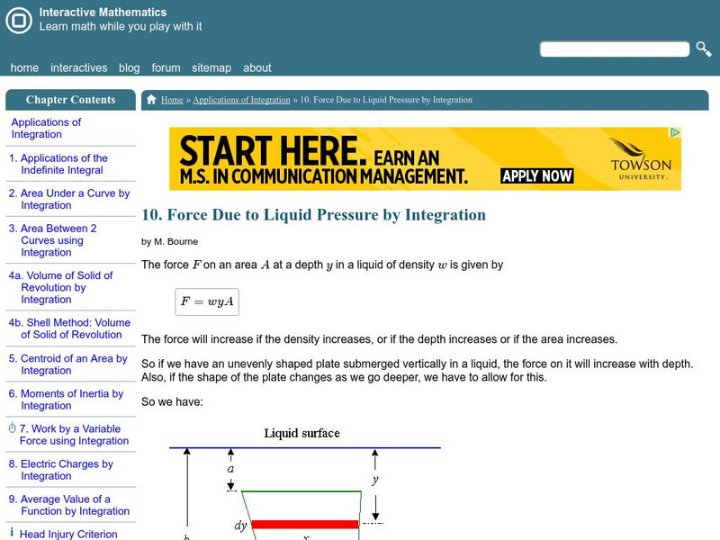 Interactive Mathematics: Force Due to Liquid Pressure Activity Interactive Mathematics: Force Due to Liquid Pressure Activity