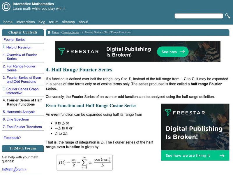 Interactive Mathematics: Half Range Fourier Series Activity Interactive Mathematics: Half Range Fourier Series Activity