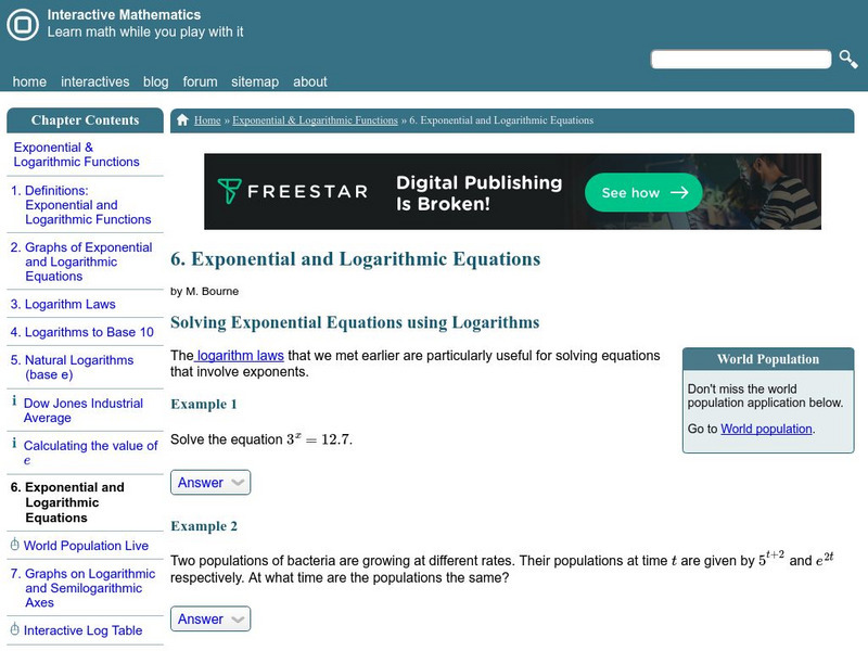 Interactive Mathematics: Exponential & Logarithmic Equations Activity