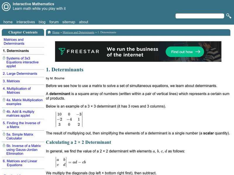 Interactive Mathematics: Determinants Activity Interactive Mathematics: Determinants Activity