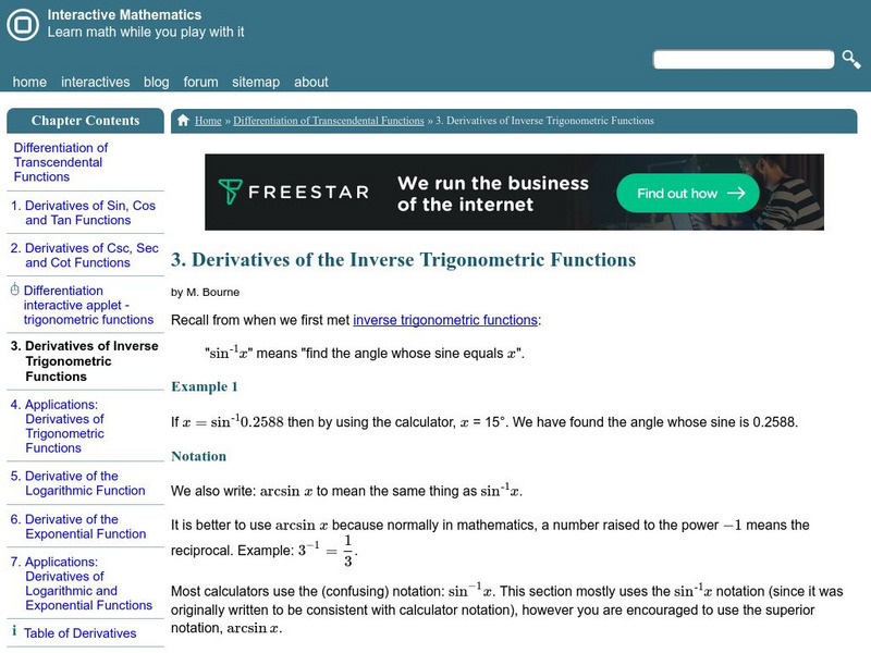 Interactive Mathematics: Derivatives of Inverse Trig Functions Activity Interactive Mathematics: Derivatives of Inverse Trig Functions Activity