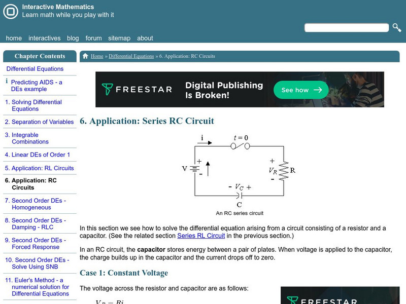 Interactive Mathematics: Differential Equations & Rc Circuits Activity