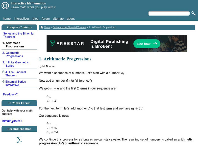 Interactive Mathematics: Arithmetic Progressions Activity Interactive Mathematics: Arithmetic Progressions Activity