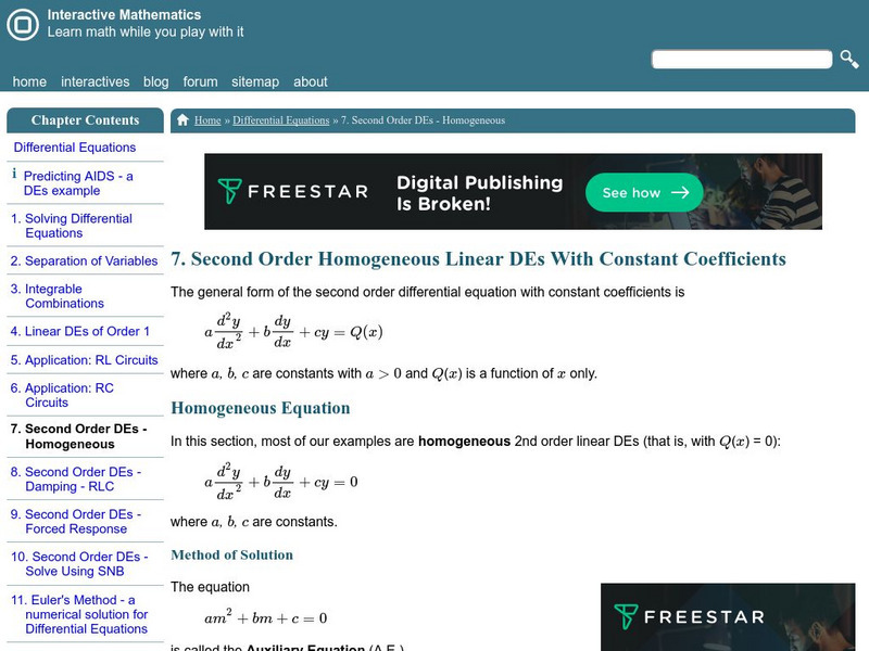 Interactive Mathematics: 2nd Order Homogeneous Diff. Equations Activity Interactive Mathematics: 2nd Order Homogeneous Diff. Equations Activity