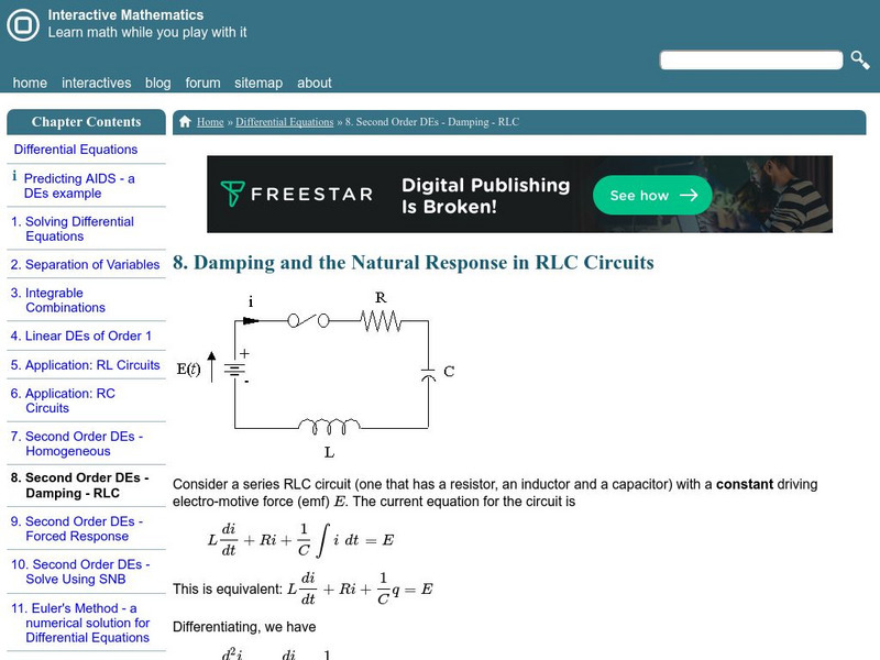 Interactive Mathematics: 2nd Order D Es (Damping) Activity