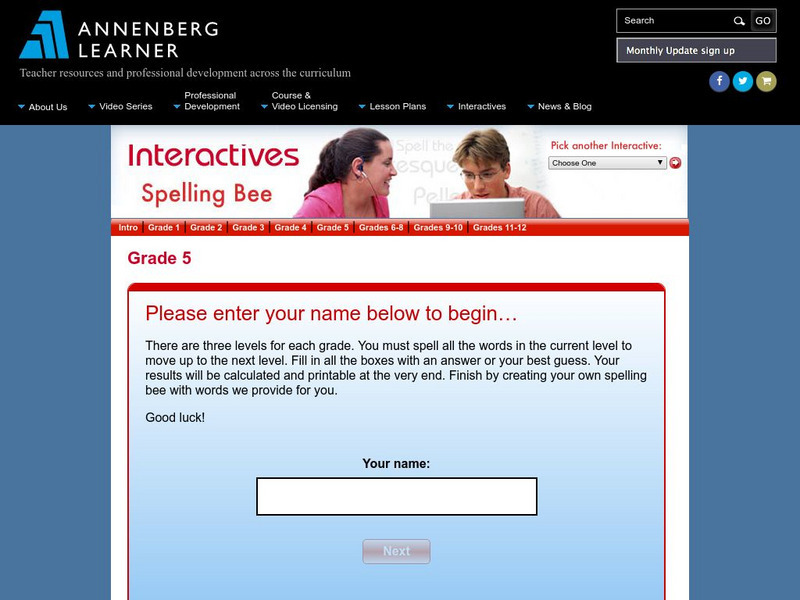 Annenberg Learner: Grade 5 Spelling Bee Unknown Type Annenberg Learner: Grade 5 Spelling Bee Unknown Type