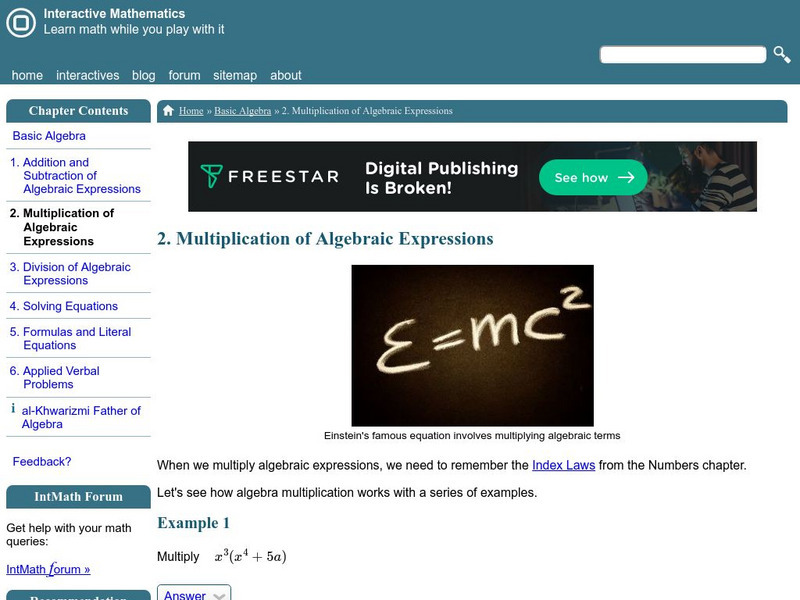 Interactive Mathematics: Multiplying Algebraic Expressions Activity