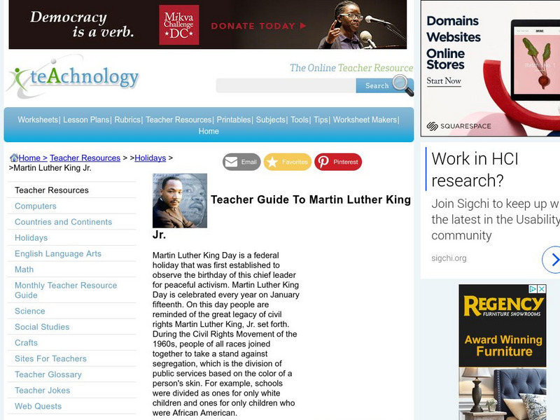 Teachnology: Teacher Guide to Martin Luther King, Jr. Lesson Plan