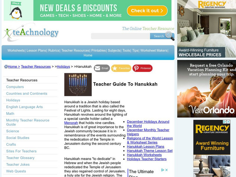 Teachnology: Teacher Guide to Hanukkah Website