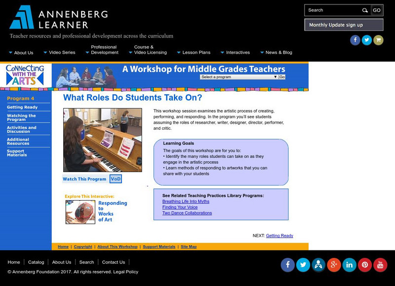 Annenberg Learner: Connecting With the Arts: What Roles Do Students Take On? Professional Doc Annenberg Learner: Connecting With the Arts: What Roles Do Students Take On? Professional Doc
