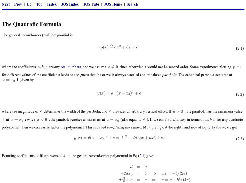 Quadratic Formula/explanation Activity Quadratic Formula/explanation Activity