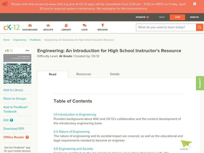 Ck 12: Flex Book: Engineering: An Introduction for High School Unit Plan Ck 12: Flex Book: Engineering: An Introduction for High School Unit Plan
