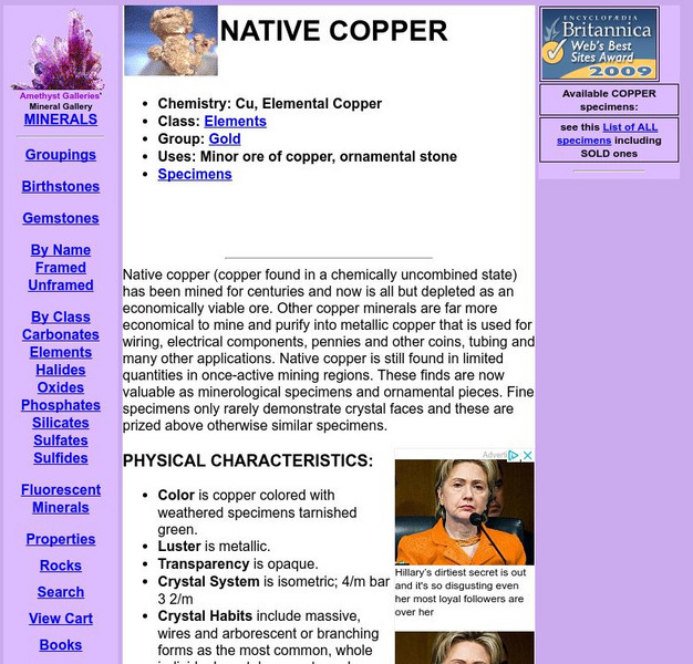 Mineral Galleries: Native Copper Handout