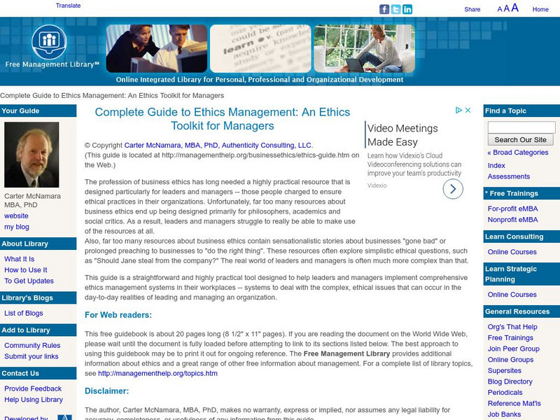Management Assistance Program: Guide to Ethics Management Activity Management Assistance Program: Guide to Ethics Management Activity
