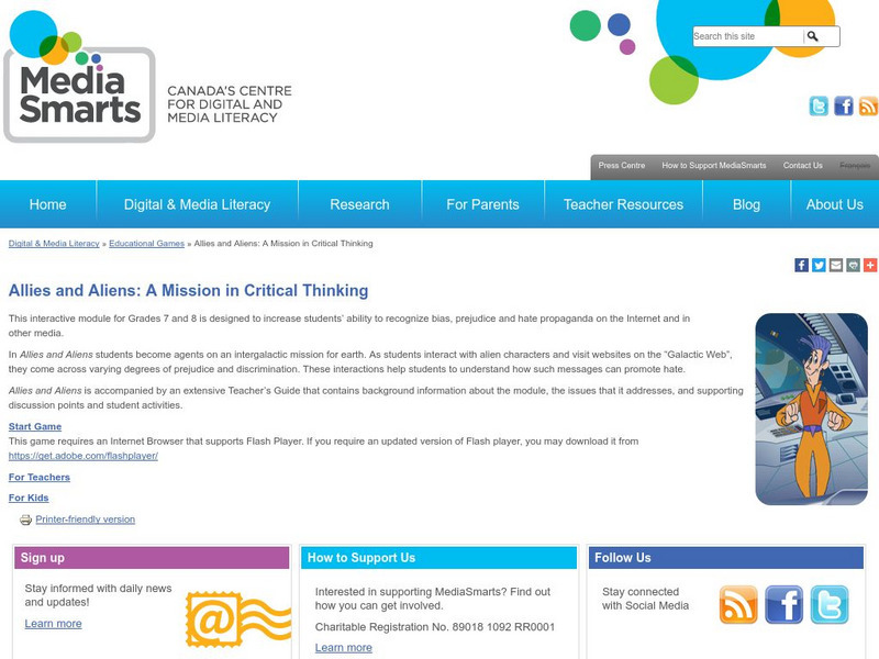 Media Awareness Network: Allies and Aliens: A Mission in Critical Thinking Interactive Media Awareness Network: Allies and Aliens: A Mission in Critical Thinking Interactive