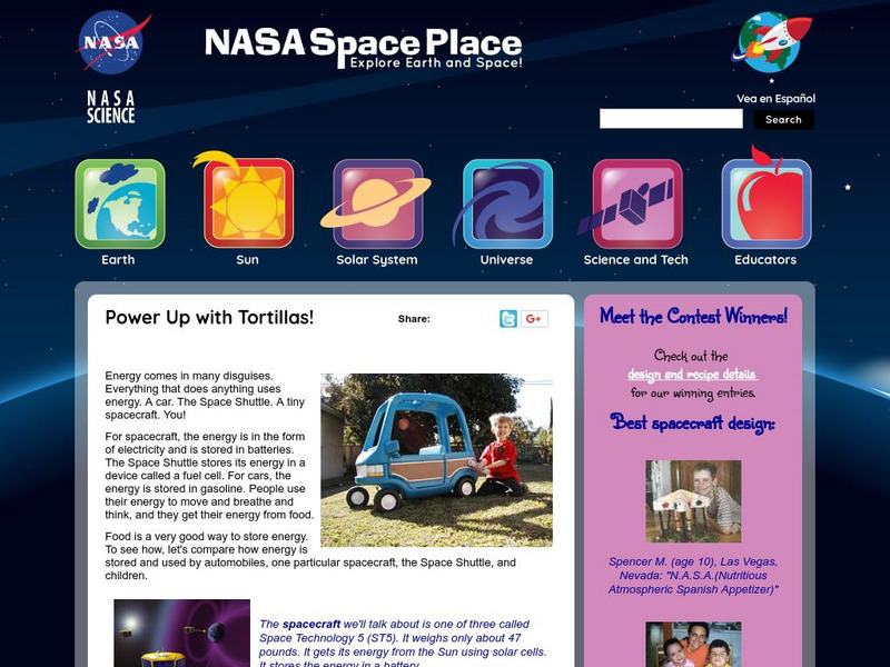 Nasa: The Space Place: Power Up With Tortillas! Website Nasa: The Space Place: Power Up With Tortillas! Website