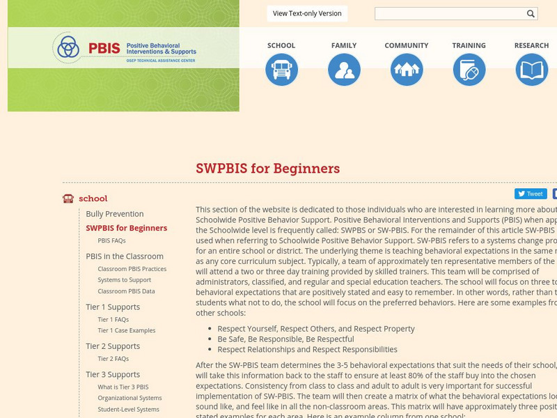 Positive Behavior Intervention and Support: Swpbis for Beginners Handout Positive Behavior Intervention and Support: Swpbis for Beginners Handout