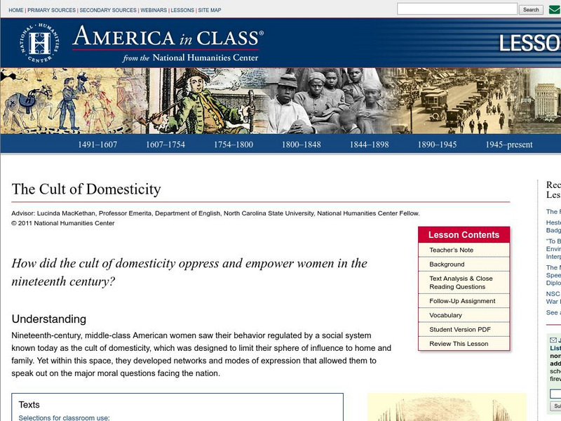National Humanities Center: America in Class: The Cult of Domesticity Lesson Plan National Humanities Center: America in Class: The Cult of Domesticity Lesson Plan