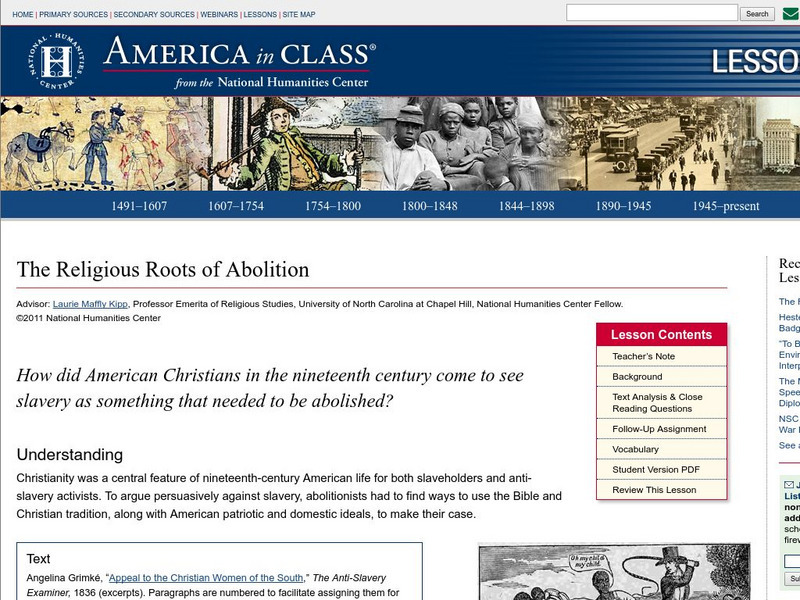 National Humanities Center: America in Class: The Religious Roots of Abolition Lesson Plan National Humanities Center: America in Class: The Religious Roots of Abolition Lesson Plan