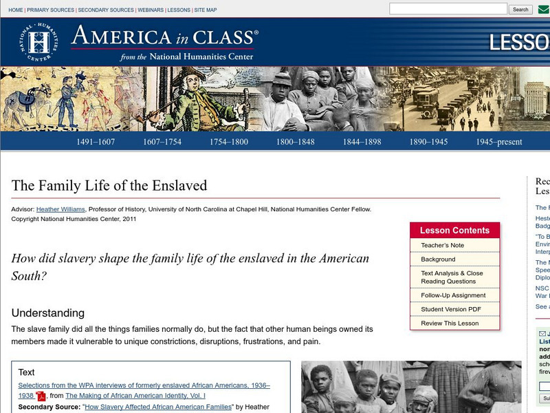 National Humanities Center: America in Class: Slavery and the Family Life of the Enslaved Lesson Plan National Humanities Center: America in Class: Slavery and the Family Life of the Enslaved Lesson Plan