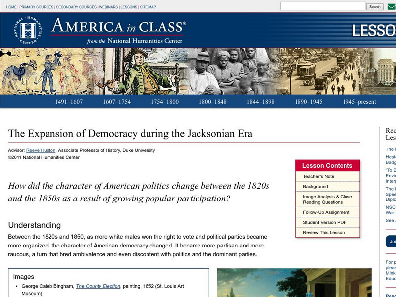 National Humanities Center: America in Class: The Expansion of Democracy During the Jacksonian Era Lesson Plan National Humanities Center: America in Class: The Expansion of Democracy During the Jacksonian Era Lesson Plan