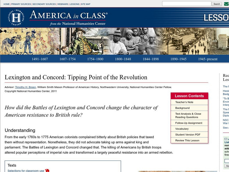 National Humanities Center: America in Class: Lexington and Concord: Tipping Point of Revolution Lesson Plan National Humanities Center: America in Class: Lexington and Concord: Tipping Point of Revolution Lesson Plan