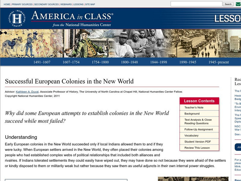 National Humanities Center: America in Class: Successful European Colonies in the New World Lesson Plan