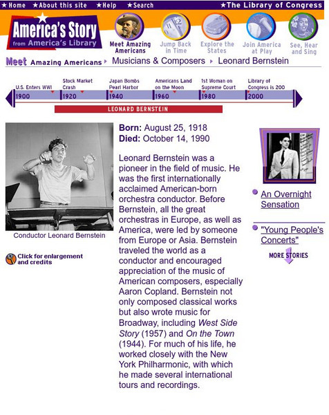 Loc: America's Story: Leonard Bernstein Website Loc: America's Story: Leonard Bernstein Website