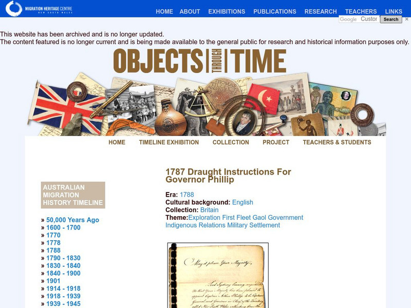 Migration Heritage Centre: Draught Instructions for Governor Philips Website Migration Heritage Centre: Draught Instructions for Governor Philips Website