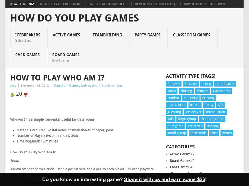 How Do You play.net: How to Play Who Am I? Activity How Do You play.net: How to Play Who Am I? Activity