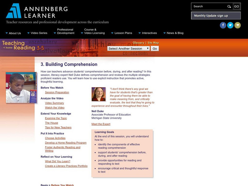 Annenberg Learner: Teaching Reading 3 5: Session 3: Building Comprehension Professional Doc Annenberg Learner: Teaching Reading 3 5: Session 3: Building Comprehension Professional Doc