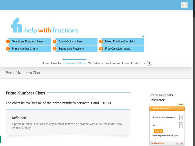 Help With Fractions: Prime Numbers Chart Handout Help With Fractions: Prime Numbers Chart Handout
