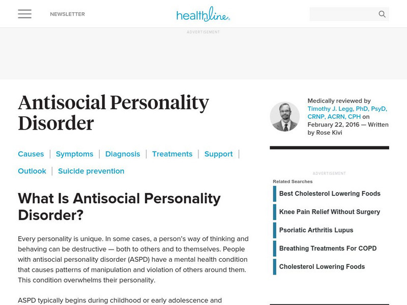 Healthline: Antisocial Personality Disorder Article Healthline: Antisocial Personality Disorder Article