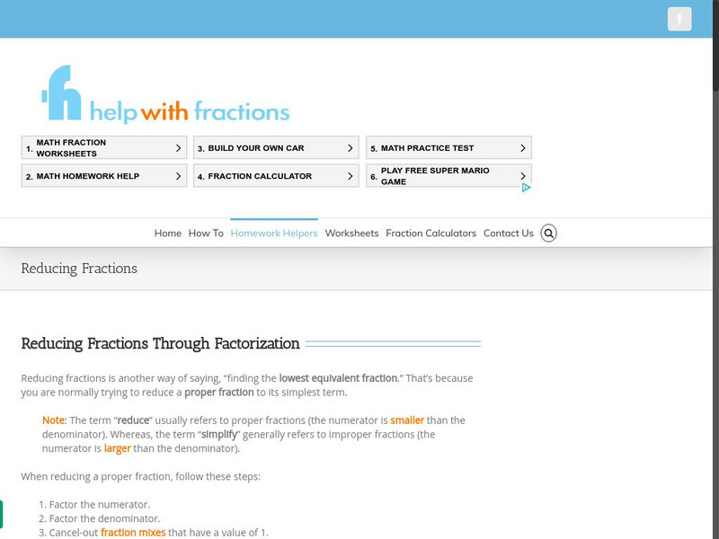 Help With Fractions: Reducing Fractions by Factorization Handout