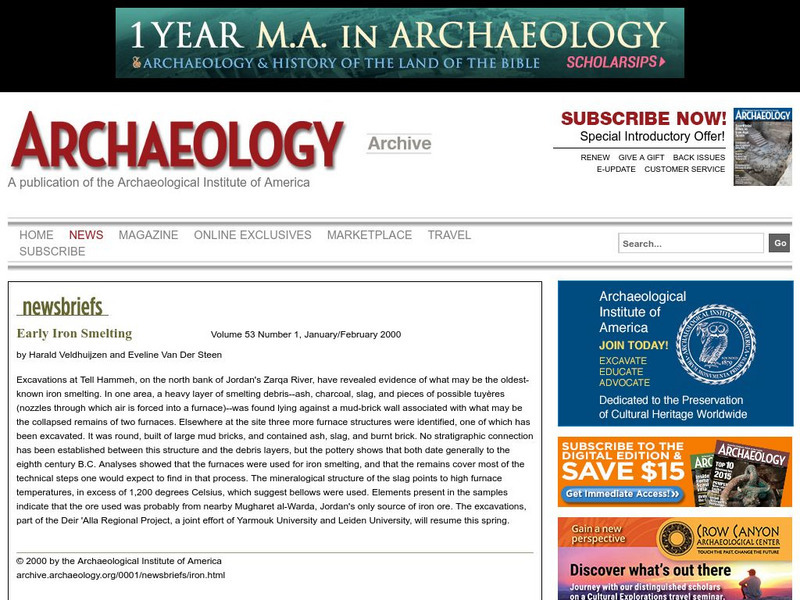 Archaeological Institute of America: Early Iron Smelting Article