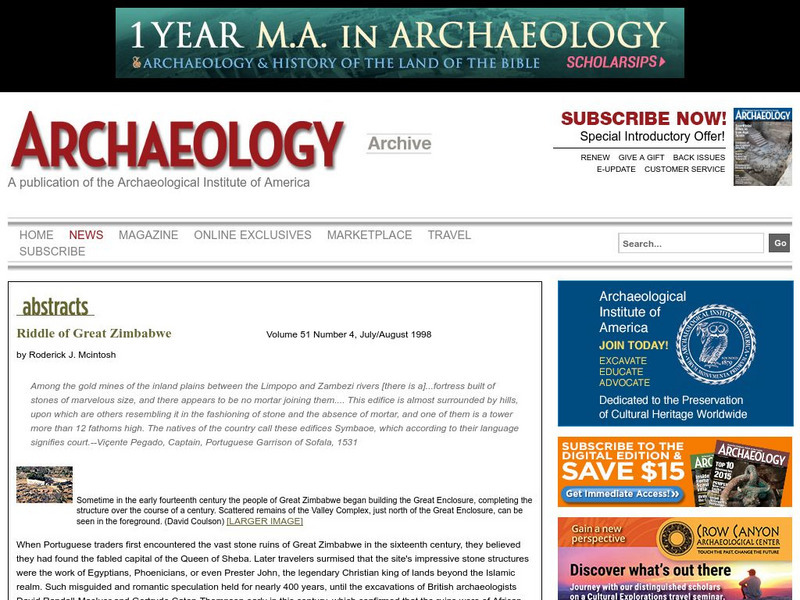 Archaeology: Riddle of Great Zimbabwe Website Archaeology: Riddle of Great Zimbabwe Website