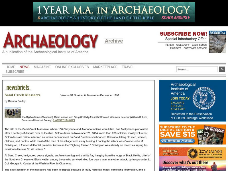 Archaeology: Sand Creek Massacre Article Archaeology: Sand Creek Massacre Article