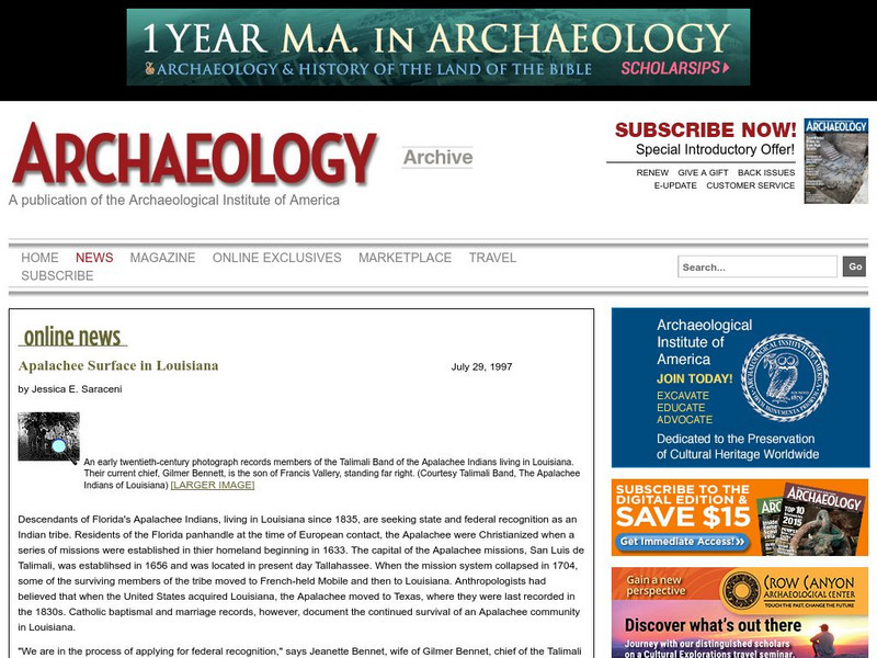 Archaeology: Apalachee Surface in Louisiana Website