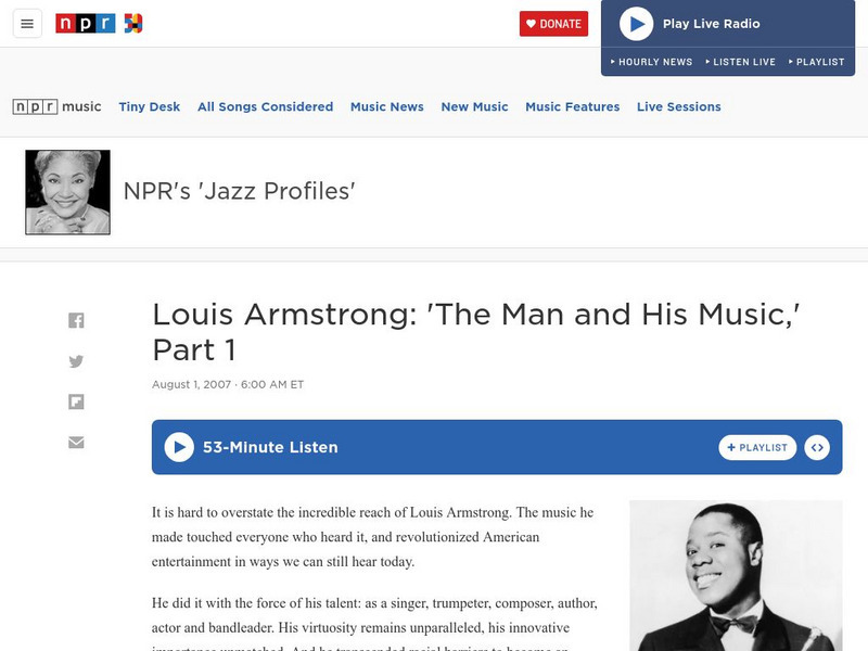 Npr: Louis Armstrong: "The Man and His Music," Part 1 Audio Npr: Louis Armstrong: "The Man and His Music," Part 1 Audio
