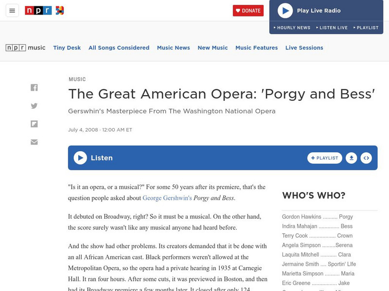 Npr: The Great American Opera: "Porky and Bess" Audio Npr: The Great American Opera: "Porky and Bess" Audio
