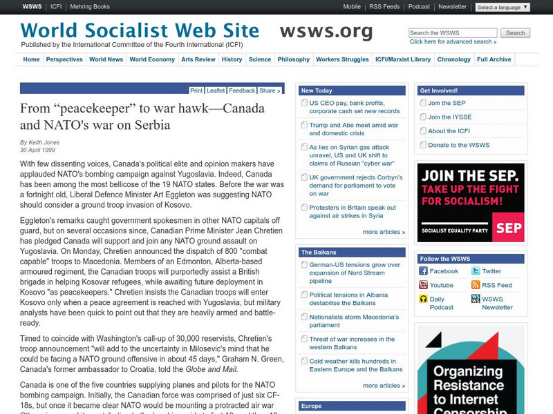 World Socialist Web Site: Canada and Nato War on Serbia Article World Socialist Web Site: Canada and Nato War on Serbia Article