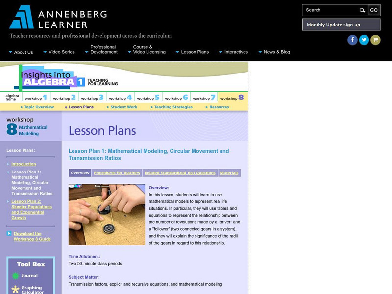 Annenberg Learner: Insights Into Algebra 1. Workshop 8 Lesson Plan Annenberg Learner: Insights Into Algebra 1. Workshop 8 Lesson Plan
