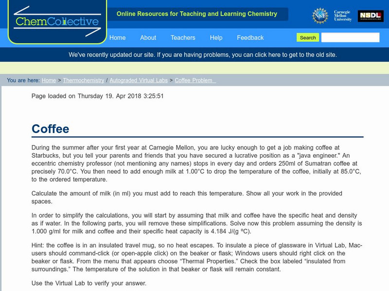Chem Collective: Coffee Problem Activity Chem Collective: Coffee Problem Activity