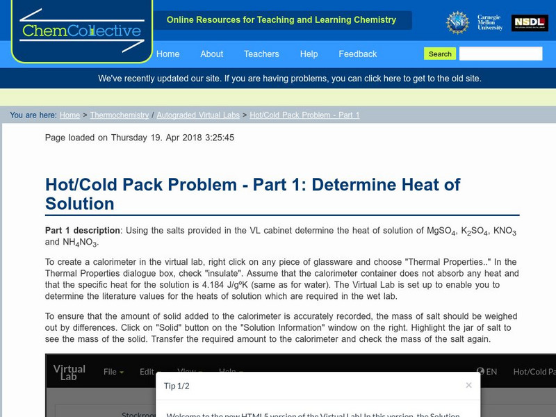 Chem Collective: Hot/cold Pack Problem: Part 1 Activity Chem Collective: Hot/cold Pack Problem: Part 1 Activity