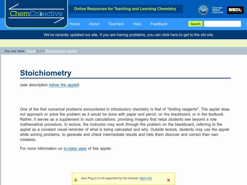 Chem Collective: Stoichiometry Applet Interactive